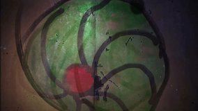 Video motion graffiti green  circle   ornament  night  light  moves   along the wall abstract background pattern hd 1920x1080