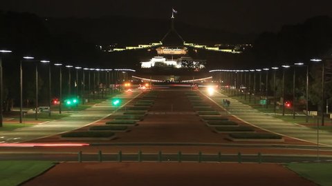 Capital Hill night traffic timelapse, Located in Canberra the capital city of Australia. The city is located at the northern end of the Australian Capital Territory ACT.