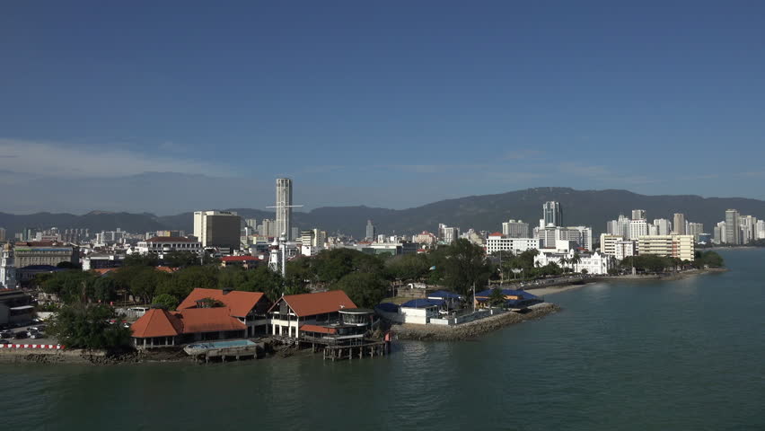 Aerial view of historic George Town skyline, Penang, Malaysia, Asia
