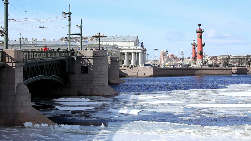 Breaking of the ice on the river Neva in St. Petersburg, Russia. Full HD
