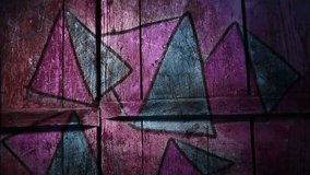 Video motion  graffiti pyramid, triangle ornament night light moves along the wall abstract background  pattern hd 1920x1080