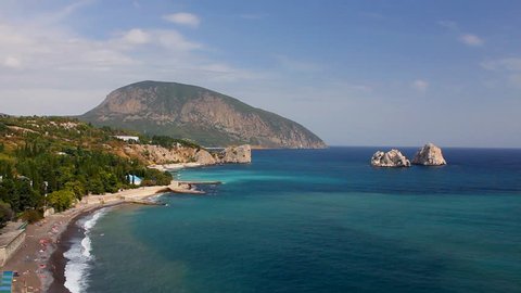 Beautiful Crimean landscape with a mountain of Ayu-Dag and rocks Adalars time lapse