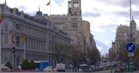 MADRID, SPAIN - JANUARY 2015: day time gran via traffic view 4k circa january 2015 madrid, spain.