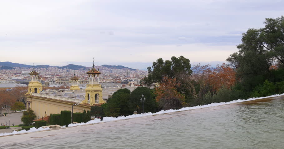 barcelona day time royal palace fountain city panorama view 4k spain