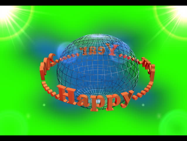 Wire sphere with Happy New Year 2007 sign rotating,rendered in 3D