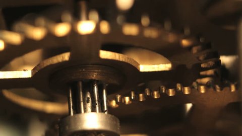 Rotating Gear system of an antique clock, close up