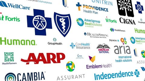 Editorial animation: Loopable animation of a large compilation of major US Health Insurance Brands.

All logos and trademarks remain property of their respective owners. 
Editorial only.