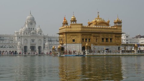 AMRITSAR, INDIA - 2 OCTOBER 2014: Overview of the Golden Temple of Amritsar, one of the most important places for those who follow the Sikh religion.
