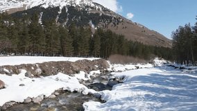 River near Elbrus mountain 4k video with sound