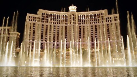 Las Vegas, Nevada, USA. May 2014: Bellagio fountain water show at night