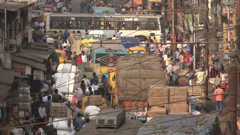 KOLKATA, INDIA - 9 DECEMBER 2014: Major traffic jam in a busy chaotic street in Kolkata.