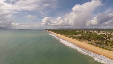 Flying over Caraivas beach, a paradise in Bahia, Brazil