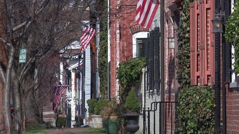 Old Town Alexandria, Virginia - April 2014: Row Houses with Flags
