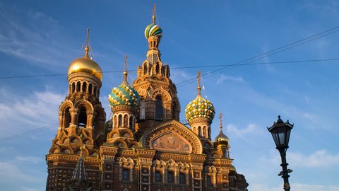 Saint Petersburg, Russia - CIRCA OCTOBER 2014: Domes of the Church of the Savior on Spilled Blood, day to night time lapse transition, time-lapse