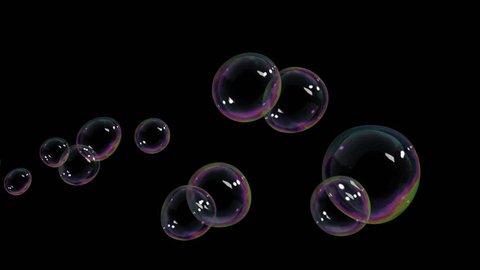 Beautiful Soap Bubbles flying on black background. HD 1080. 