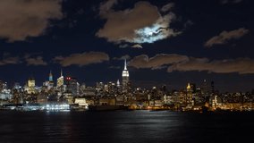 New York - CIRCA NOVEMBER 2014: Moonrise over the Empire State Building and Midtown Manhattan looking across the Hudson River, New York, United States of America, time-lapse - Powered by Shutterstock - Get 15% off with code: PIKWIZARD15
