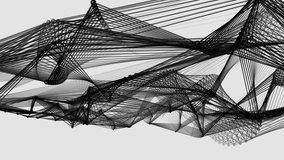 Energetic animation of 3D network looping on a solid background. Black and white look. Great for VJing or screen content.