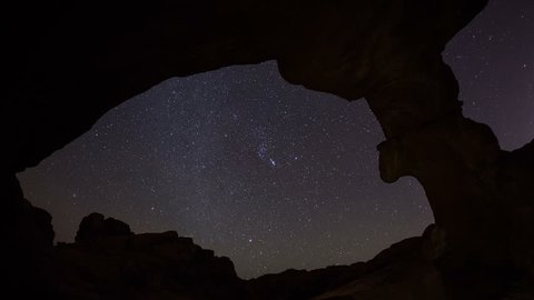 Desert Stars Time-lapse from under a Sandstone Arch.  Valley of Fire State Park Nevada