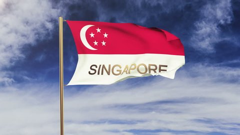 Singapore flag with title waving in the wind. Looping sun rises style.  Animation loop