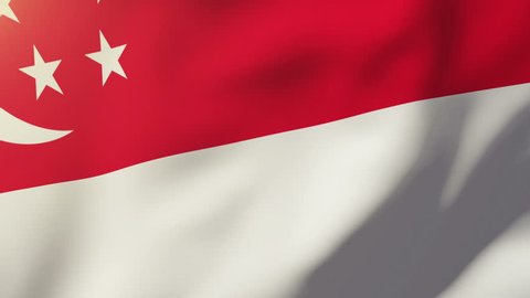 Singapore flag waving in the wind. Looping sun rises style.  Animation loop
