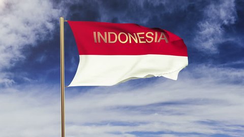 Indonesia flag with title waving in the wind. Looping sun rises style.  Animation loop