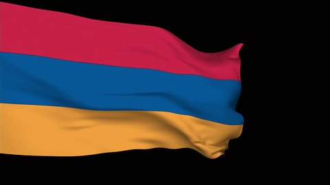 Armenia  Flag slowly waving in the wind. Silk material. Black background can keyed by alpha. Seamless, 8 seconds long loop + alpha. Usable for composing.