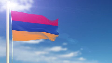 Armenia Flag slowly waving in the wind. Silk material. Blue sky. Seamless, 8 seconds long loop.