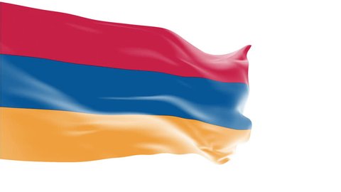 Armenia Flag slowly waving in the wind. Silk material. Pure white background. Seamless, 8 seconds long loop.