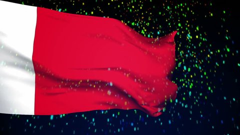 Bahrain Flag slowly waving in the wind. Silk material. Fairy snow night. Seamless, 8 seconds long loop.