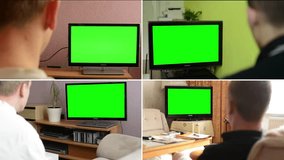 4K MONTAGE (4 VIDEOS) - television(TV) green screen - people watch television
