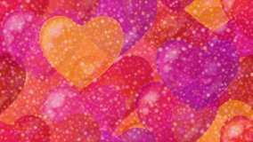 FullHD 1920x1080 Progressive Seamlessly Looping Video of Colorful Flying Up Valentine Hearts and Gently Falling Confetti. Holiday Party Animated Background