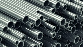 Close-up View of Looping Animation of Stack Steel Metal Tubes. Full HD 1920x1080 Video Clip