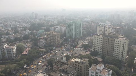 High angle view of Kolkata city, India.