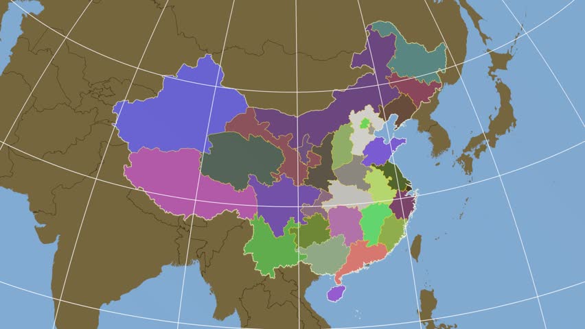 Guangxi autonomous region extruded on the administrative map of China. Solid colors used.