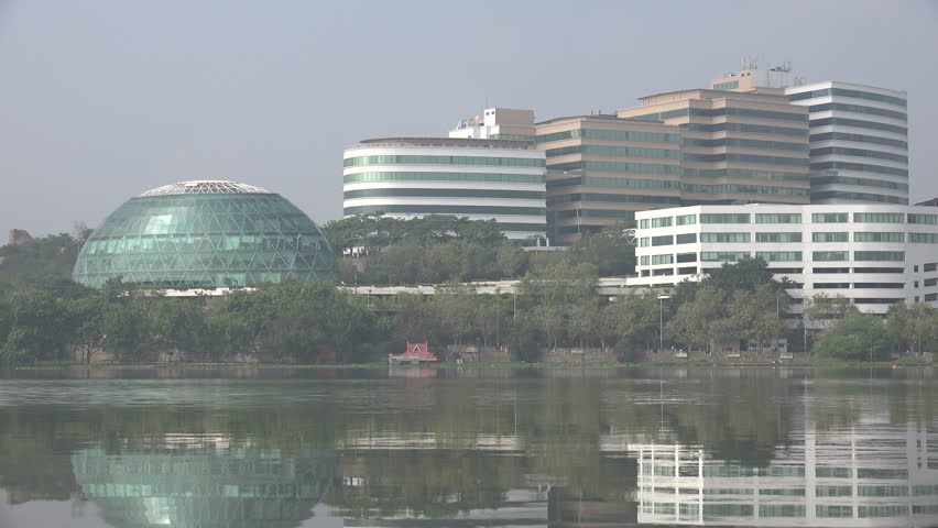 Modern office buildings in the HITEC area, a technology district in Hyderabad, India.