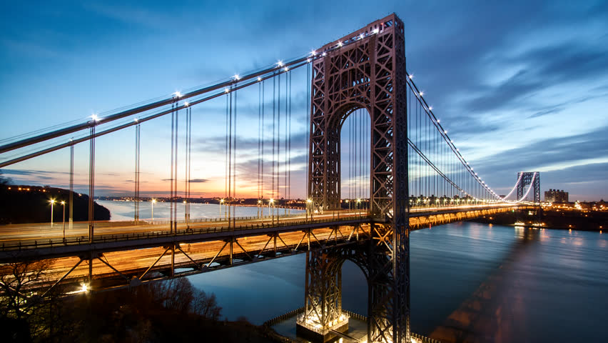 Timelapse with George Washington Bridge traffic crossing Hudson river between New Jersey and New York, at sunrise (for the 4k version, check clip ID 9861593)