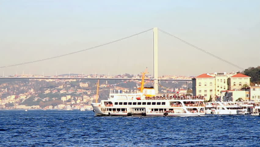 City ferryboat leaving from Uskudar port on Bosporus, Istanbul