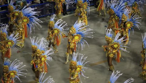 RIO DE JANEIRO, BRAZIl - FEBRUARY 16, 2015: Participants in the Carnival present their costumes during the Carnival, February 16, 2015 in Rio de Janeiro, Brazil