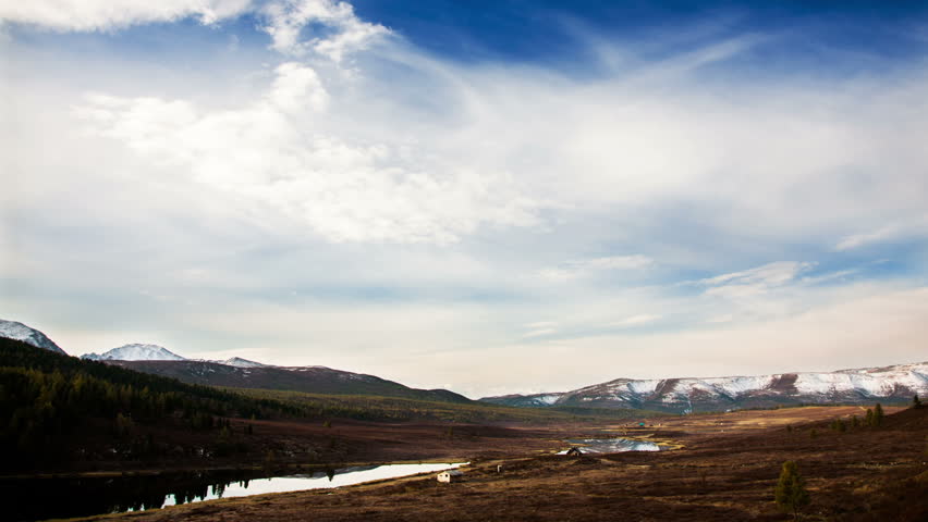 Cloudy landscape with lake and mountain