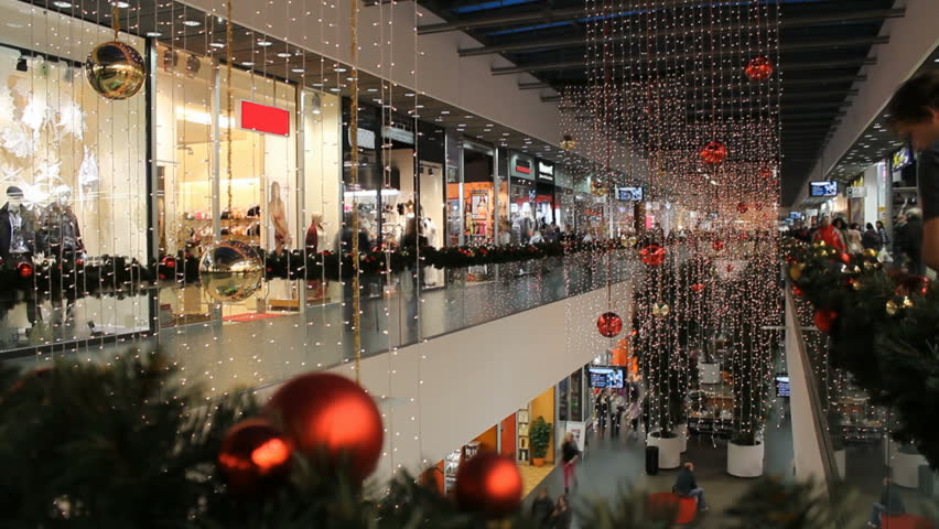 Christmas shopping mania in decorated shop
