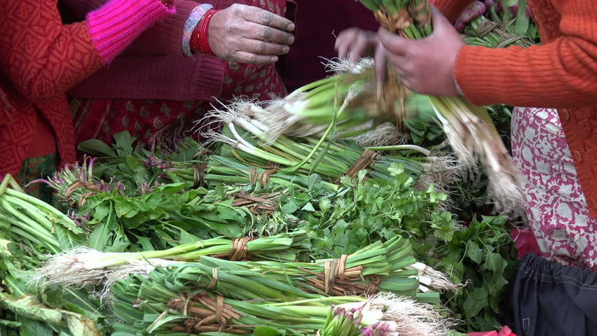 People shop for groceries at a vegetable market in Kathmandu, Nepal.