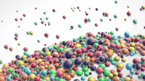 Gathering of small glossy colorful 3d balls into the conus on a white background