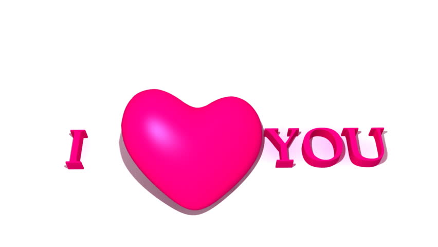Pink heart drops down to complete phrase I HEART you. 