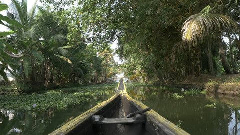 canoe boat on backwaters of Kerala State, South India 