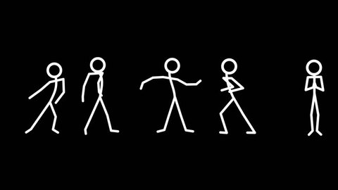 Dancing Stickmen. This loop footage of white stick men on black will enhance your productions.