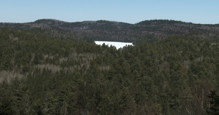 Panoramic view of the wilderness in winter in Algonquin Provincial Park, Ontario, Canada
