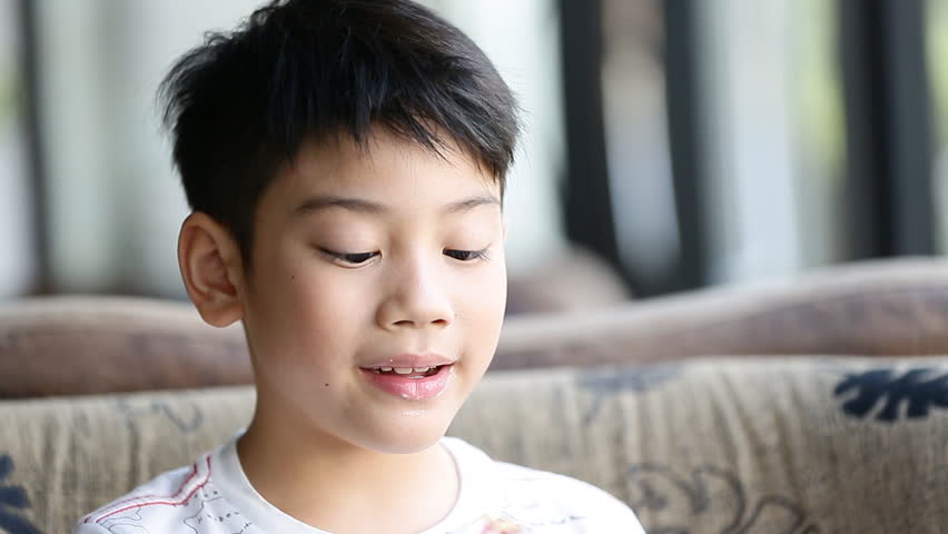 Little Asian Cute Boy Enjoy Stock Footage Video 100