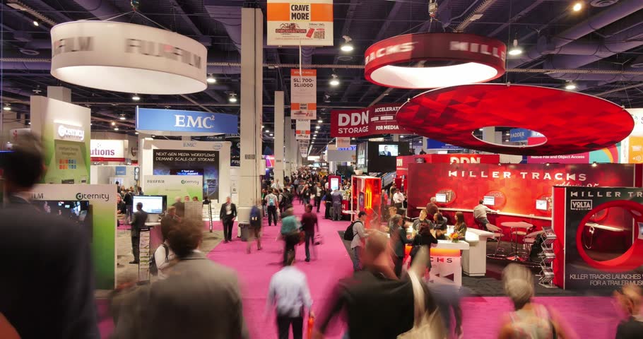 LAS VEGAS, NV - April 15: NAB Show 2015 exhibition in Las Vegas Convention Center. NAB Show is an annual trade show produced by the National Association of Broadcasters. April 13-16. Timelapse view.