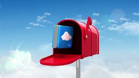 Digital animation of cloud icon in the mailbox on blue sky background - Powered by Shutterstock - Get 15% off with code: PIKWIZARD15