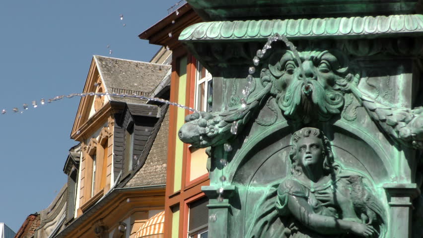 Fountain and Ancient Statue in Frankfurt